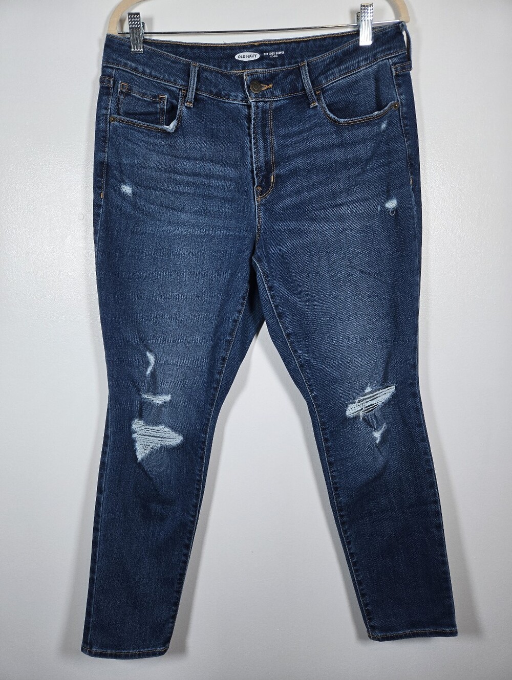 Old Navy Mid Rise Pop Icon Skinny Jeans Size 12 Short Distressed Blue Denim